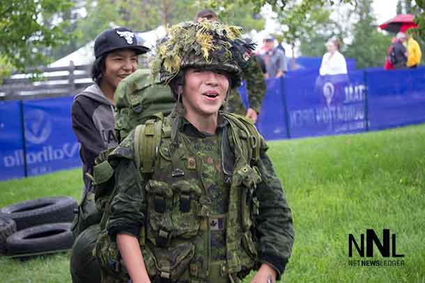 Lakota Perreault tests his skill at the Canadian Army obstacle course at the Staal Foundation Open.