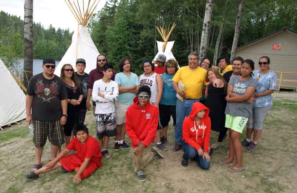 Wabun Chief Marcia Brown-Martel joined in a fun game of archery tag at the Wabun Youth Gathering, held at Horwood Lake Lodge, recently. Back row L-R: Jacy Jolivet, Taylor Macmillan, Chief Brown-Martel, Nigel Neshawabin and Amadeus Neshawabin. Front L-R: Ethan Naveau, Tim Simpson, Pro Sports; Athena Kyle, Logan Black and Dreyden Agawa. 