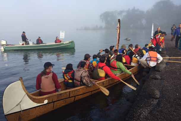 Celebration kicked off with a canoe crossing from the Marina in Sault Ste. Marie Michigan to Bellevue Park in Sault Ste. Marie, ON. There were 22 occupants on the Montreal Style Canoe accompanied by 6 individual kayaks and boats.