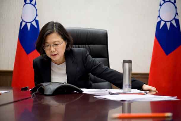 Taiwan's President Tsai Ing-wen speaks on the phone with U.S. president-elect Donald Trump at her office in Taipei, Taiwan, in this handout photo made available December 3, 2016.  Taiwan Presidential Office/Handout via REUTERS/File Photo