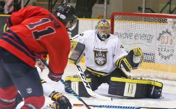 Brock Badgers Edged the Lakehead Thunderwolves in hockey action at Fort William Gardens