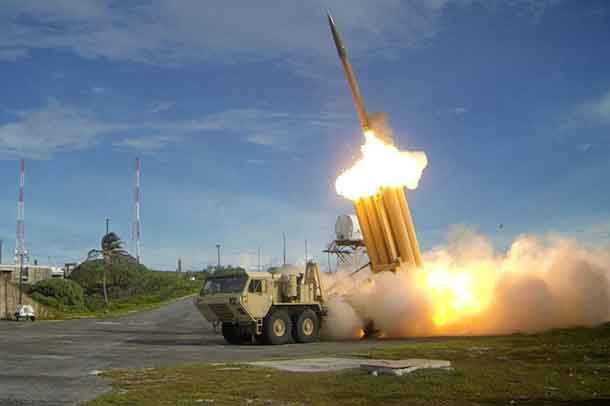 FILE PHOTO: A Terminal High Altitude Area Defense (THAAD) interceptor is launched during a successful intercept test, in this undated handout photo provided by the U.S. Department of Defense, Missile Defense Agency.  U.S. Department of Defense, Missile Defense Agency/Handout via Reuters/File Photo