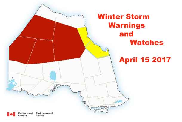 Winter Storm Warnings and Advisories are in effect for parts of Northern Ontario