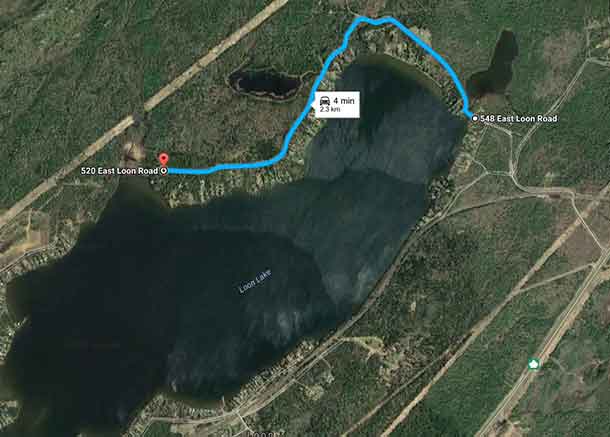 Map showing road closure of East Loon Lake Road