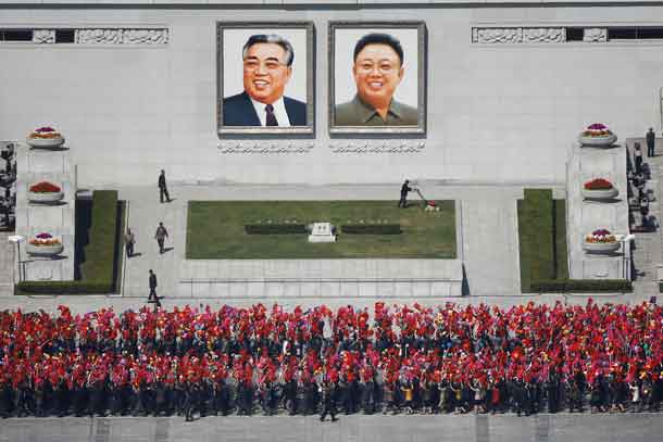 People practice for the expected parade on the main Kim Il-Sung Square in central Pyongyang, North Korea April 12, 2017. REUTERS/Damir Sagolj