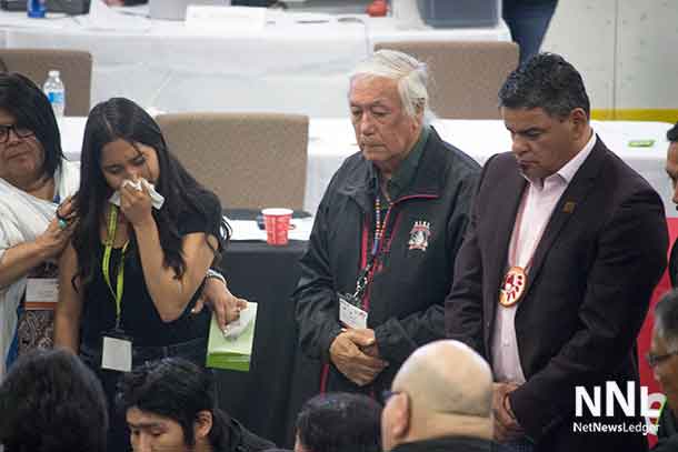 Grief and sorrow around the drum as the Chiefs Conference and NAN Youth Council led a discussion on Youth Suicide.