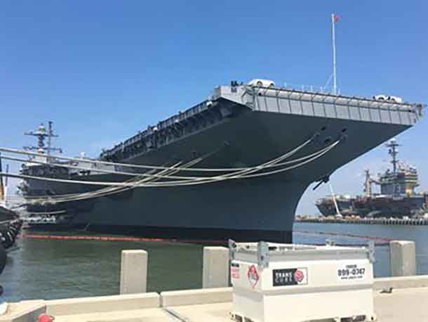 The USS Gerald R Ford super carrier was launched on Saturday
