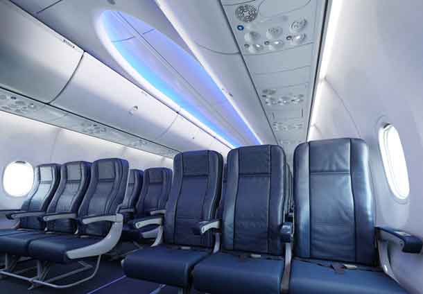 Boeing's new 737 MAX features the company's Sky Interior which features larger overhead bins, sculpted sidewalls and LED lighting to create a more comfortable guest experience over the course of a flight. 