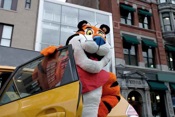 Tony the TigerÆ arrives outside of the new Kelloggís NYC CafÈ in Union Square, which opens on December 7, 2017. 