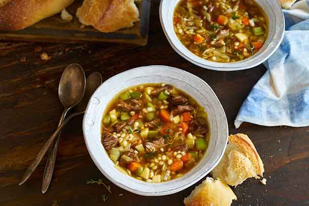 Chase your winter chills away with this simple and flavour-packed soup, featuring beef, barley and vegetables. Serve with a crusty baguette for an easy and comforting winter meal.