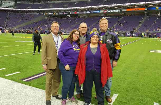 Through the generosity of the Minnesota Vikings and Hotel Ivy, Cook County Minnesota was able to provide one of its employee battling cancer a special trip to a Vikings Game on Sunday