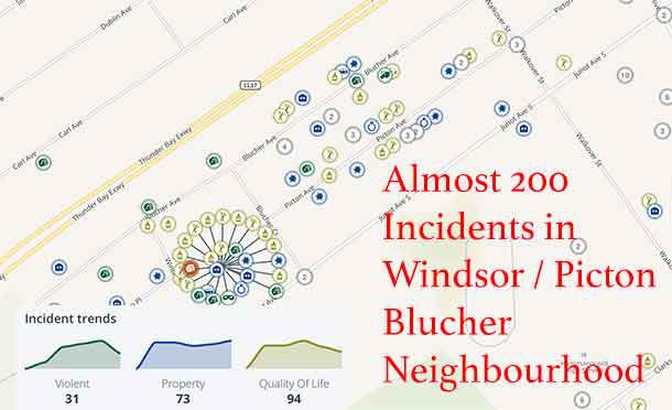 In the Windsor, Blucher, Picton neighbourhood there were almost 200 incidents that Thunder Bay Police responded to in the past six months.