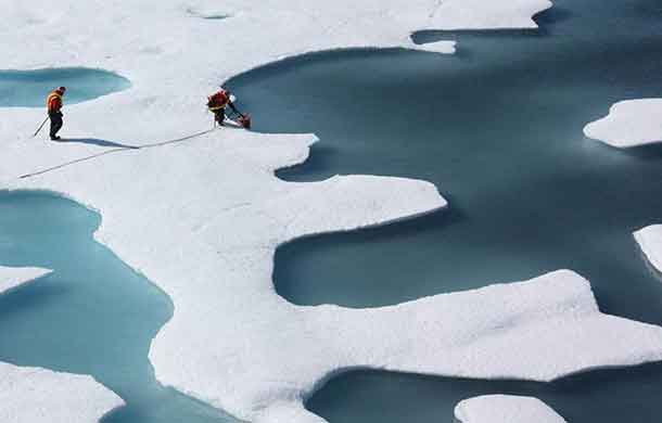 Melting sea ice is forming characteristic puddles on its surface. Image - NASA Goddard Space Flight Center
