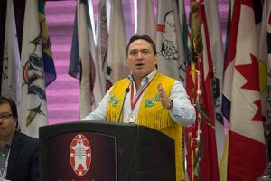 AFN National Chief Perry Bellegarde speaking at the 2018 Nishnawbe Aski Nation Winter Chiefs Assembly in Thunder Bay Ontario