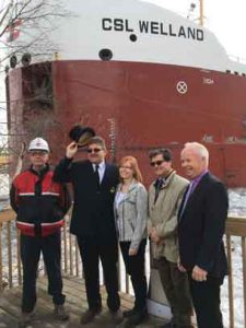 The Canadian Steamship Lines Welland is the first ship of the season to arrive at the Port of Thunder Bay