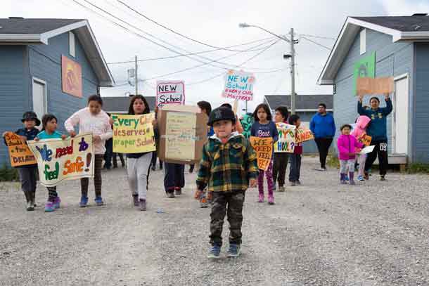 Students in Kashechewan rallying for a new school. Image - supplied by Charlie Angus