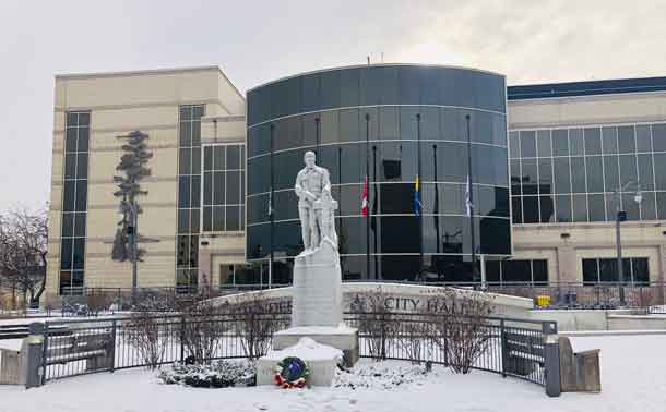 Thunder Bay City Hall on Remembrance Day