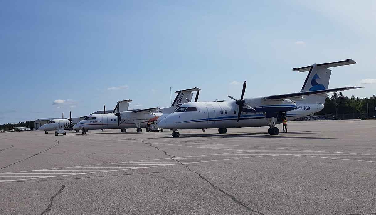 Sioux Lookout is the Hub community for the aircraft, here North Star Air, Perimeter Air and Wasaya Airways aircraft are lined up in Sioux Lookout - Image North Star Air