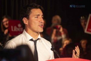 Justin Trudeau's speech implored local Liberals to talk to their friends and neighbours, get involved in the campaign, knock on doors and if possible make a donation
