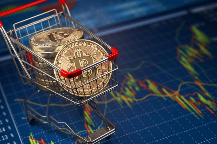 Bitcoin BTC coins in the shopping cart