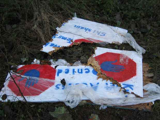 Sign destroyed after arrests