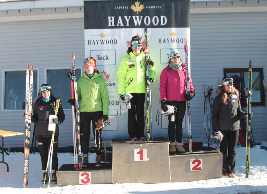 Atop the podium at the Haywood World Trials at the Lappe Nordic Ski Centre