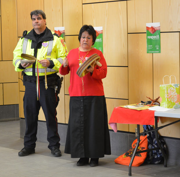 John and Beatrice at ceremony at Thunder Bay City Hall during Missing and Murdered Women walk