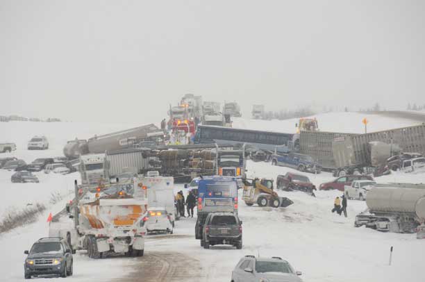 Mass collision during Springtime Storm in Alberta - RCMP Photo