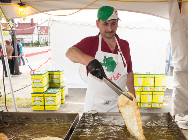 Preparing the Giant Elephant Ears is a team effort. The deep fried treat is very popular