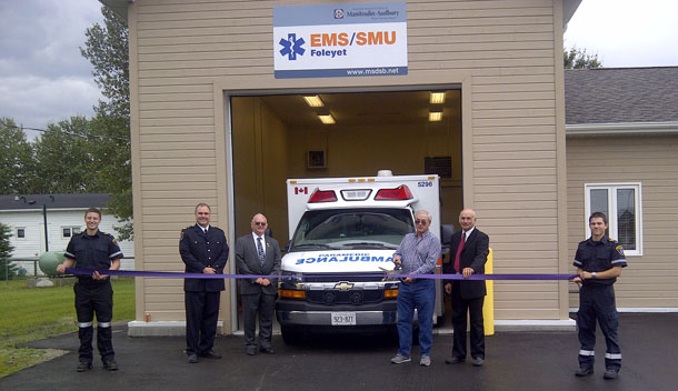 The Grand Opening of a new EMS station in Foleyet was celebrated on July 26th, 2013. Les Gamble, Chair of the Manitoulin-Sudbury District Services Board reports that “the Grand Opening of the Foleyet EMS Station was a good community event