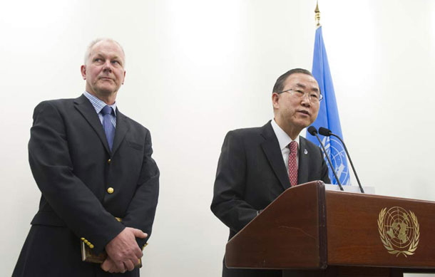 Secretary-General Ban Ki-moon (right) with Ake Sellström, head of the UN technical mission to investigate the possible use of chemical weapons in Syria. UN Photo/Eskinder Debebe (UN file photo)