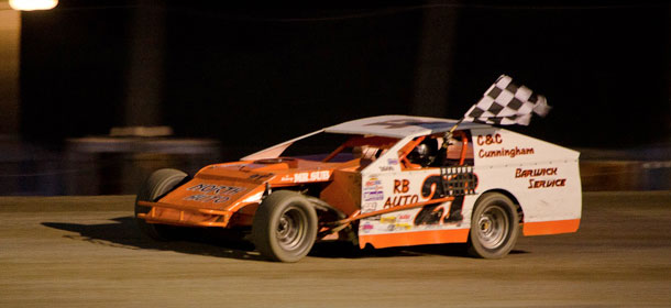 #21D Matt Depiero celebrates his victory at the Emo Speedway  and dedicated his win to his Uncle John who passed away suddenly on  Saturday.