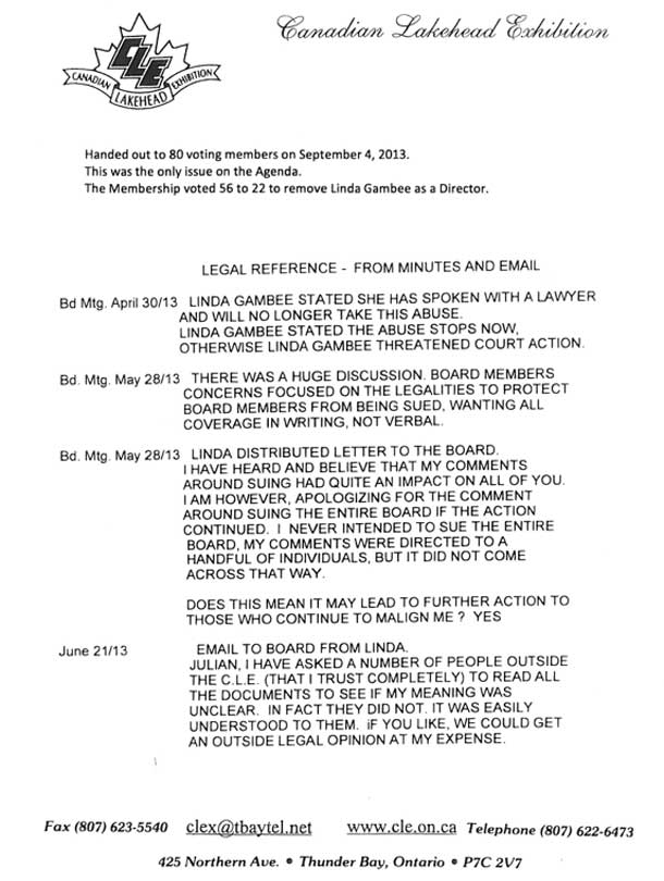 Document released by the CLE regarding the decision to vote a member off the Board 