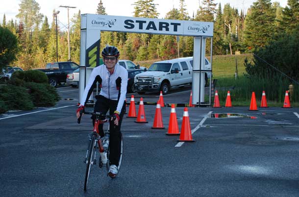 David Knutson, Chair, Board of Directors of the Thunder Bay Regional Health Sciences Foundation, joined riders for the 100 km Caribou Charity Ride. 