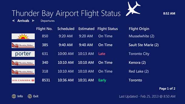 Using the Flight Status app on your Tbaytel Digital TV lets you keep track of the flight arrivals.
