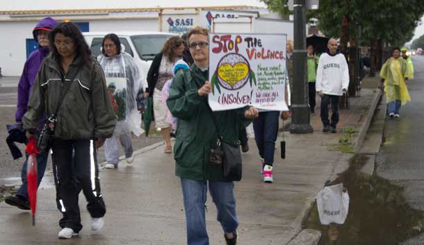 Walking along Simpson Street to remember the Missing and Murdered Aboriginal Women