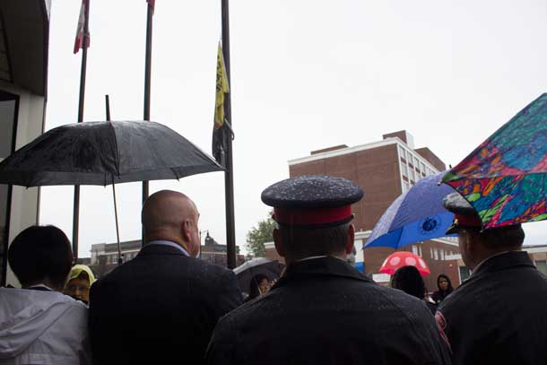 Mayor Hobbs, Chief of Police JP Lesveque and Deputy Chief Hay stand in solidarity at the Full Moon Memory Walk