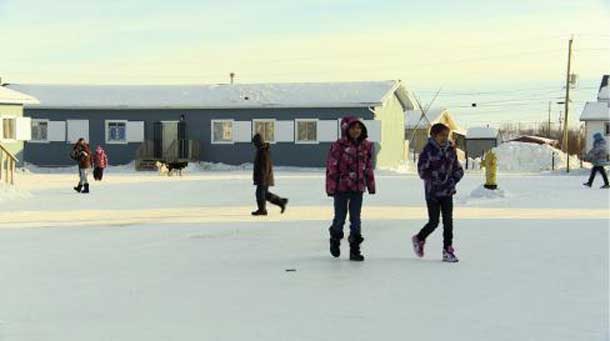 Children outside mobile school. Credit: NFB