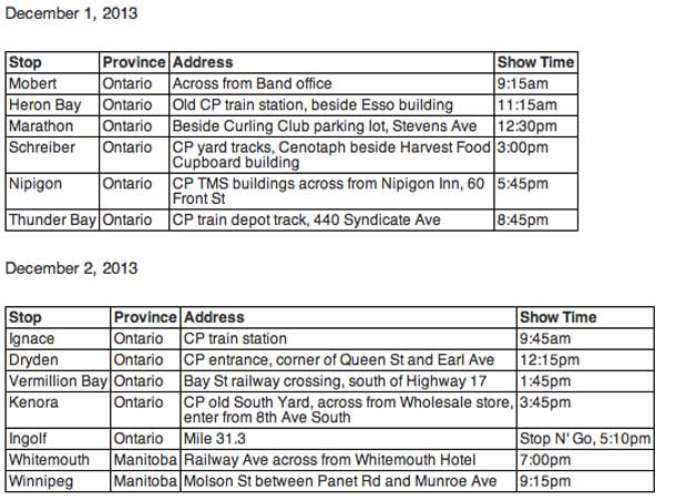CP Holiday Train Schedule
