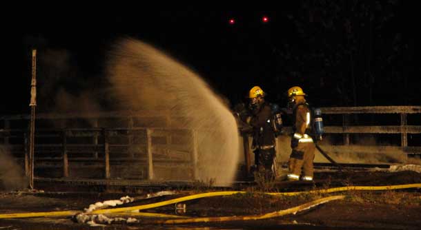 Putting out the James Street Bridge Fire