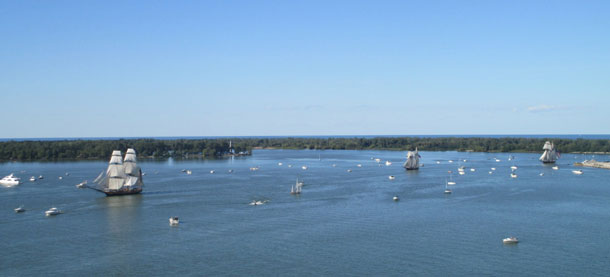  Tall ships Niagara, Lynx and the Pride of Baltimore II sailing on Lake Erie during a Parade of Sail.  (Photo courtesy of Tall Ships America)