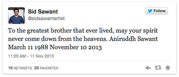 Tweet from Sid Sawant the brother of the pilot killed in the Bearskin air crash in Red Lake