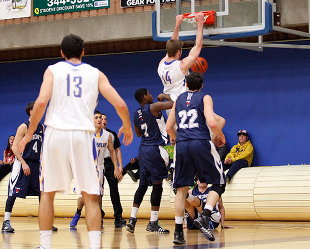 The 'Wolves showed a new line-up in playing both 7-footers, Brent Wallace (Brisbane, Aus.) and Andrew McCarthy (Scituate, Mass.) simultaneously during parts of the second quarter.