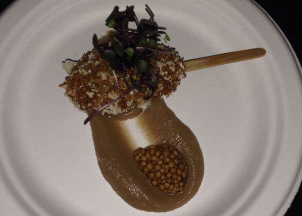 Sovereign Room Boudin Blanc and Chicharon "pogo" Foie Gras, Apple Butter and Pickled Mustard Seeds