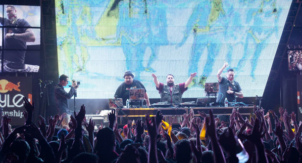 A Tribe Called Red on stage at the World Championships