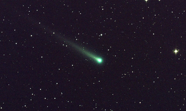 Comet ISON shines in this five-minute exposure taken at NASA's Marshall Space Flight Center on Nov. 8 at 5:40 a.m. EST. The image has a field of view of roughly 1.5 degrees by 1 degree and was captured using a color CCD camera attached to a 14" telescope located at Marshall. At the time of this picture, Comet ISON was 97 million miles from Earth, heading toward a close encounter with the sun on Nov. 28. Located in the constellation of Virgo, it is now visible in a good pair of binoculars. Image credit: NASA/MSFC/Aaron Kingery