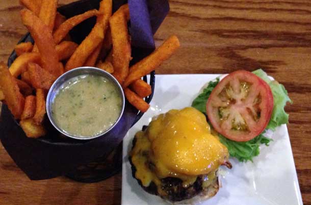 Foundry Burger and sweet potato fries - Make a donation to Shelter House and your meal is extra tasty.