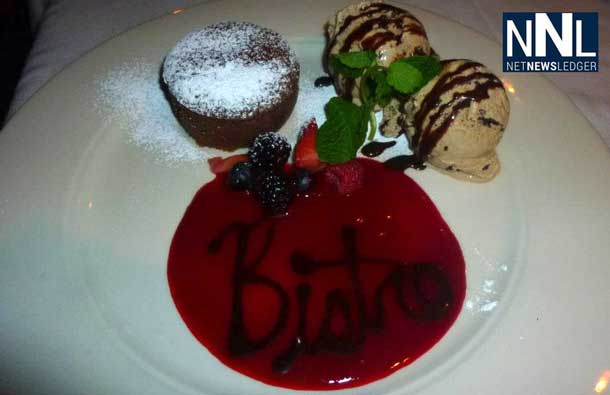 Warm Chocolate Gâteau with a Raspberry Coulis and Mocha Almond Ice Cream