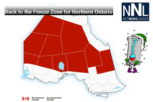 It is back to the Freeze Zone for much of Northwestern and Northern Ontario