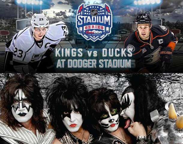Legendary American rock band KISS will bring down the house at Dodger Stadium as part of the 2014 Coors Light NHL Stadium Series™ outdoor game between the Los Angeles Kings and Anaheim Ducks on Saturday, Jan. 25 2014.